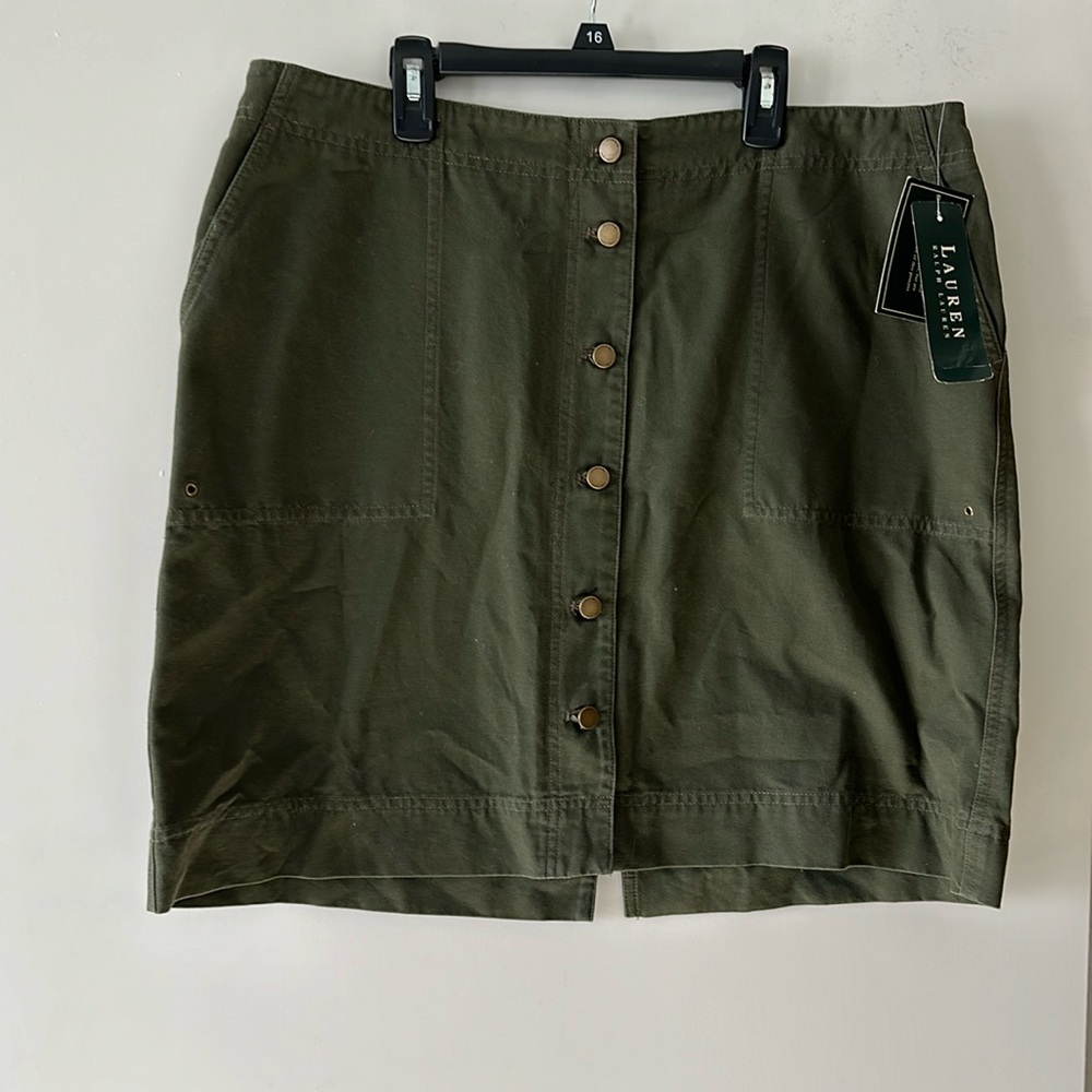 NWT Lauren by Ralph Lauren olive green button up skirt size 16